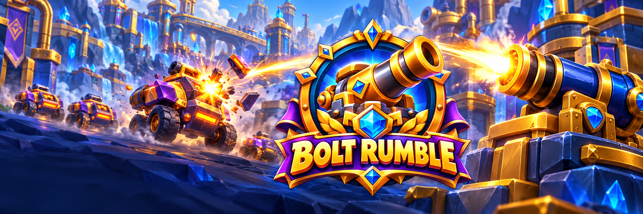 Golden cannons defend a vivid mechanical world from armored machines
